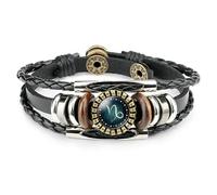 UBBVPKY Pulsera Vintage Multicapa Punk Con Los Signos Del Zodiaco Para Mujer Pulsera Con Colgante De Cuero Trenzado Con Las 12 Constelaciones Regalo Para Hombre Y Mujer, Capricornio