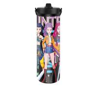 UBBY Demon Hunters Botella de agua de 590 ml, a prueba de fugas, botella con pajita y asa, botella de acero inoxidable para trabajo, viajes, exterior, escuela (negro)