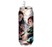 UBBY Demon Slayer Botella de agua de acero inoxidable de 500 ml, botellas deportivas plegables de acero inoxidable con pajita, diseño divertido de dibujos animados para niños y adultos (Clash)