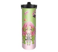 UBBY Demon Slayer Botella de agua de acero inoxidable de 590 ml, botella deportiva plegable de acero inoxidable con pajita, divertidos diseños de caricatura para viajes, trabajo, gimnasio, deportes