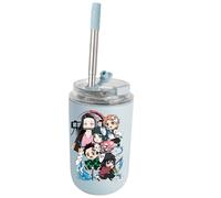 UBBY Demon Slayer Termo de acero inoxidable, botella de agua de 280 ml, a prueba de fugas, con pajita, vaso para el hogar, la oficina y el aire libre (energía de espada azul)