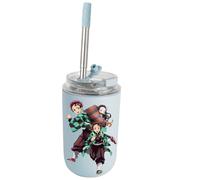 UBBY Demon Slayer Termo de acero inoxidable de 280 ml, a prueba de fugas, botella con pajita para el hogar, la oficina y el aire libre (correr azul)