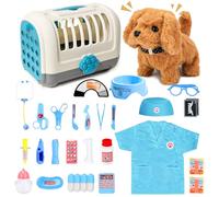 UBeesize 31 piezas de maletín médico para niños con perro eléctrico que corre y ladra, perro interactivo real, estetoscopio, termómetro para juguete de veterinario, maletín médico para niños de 3 a 5