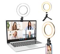 UBeesize Anillo de luz para Ordenador portátil, 6 Pulgadas, lámpara de Anillo con trípode y Clip, luz de videoconferencia, 5 Modos de iluminación/5 Brillos