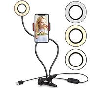 UBeesize Anillo de luz para selfie con clip, brazos flexibles con soporte para teléfono celular para transmisiones en vivo/maquillaje