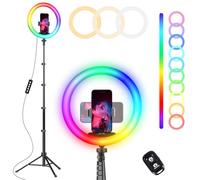 UBeesize Anillo de luz RGB para selfie de 12 pulgadas con soporte de trípode extensible de 62 pulgadas y control remoto, luz LED con soporte para teléfono para grabación de vídeo/maquillaje/creador de