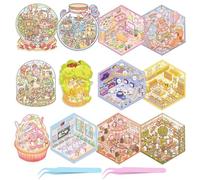 UBERMing 12 PCS Pegatinas 3D Escenas, Pegatina para Casa DIY 3D Sticker Scene, Escena de Pegatinas en Miniatura 3D House Stickers con 2 Pinzas para Adultos y Niños (Estilo 1)