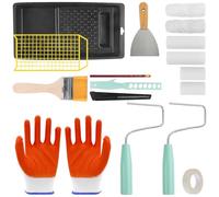 UBERMing 17 Piezas Rodillo Pintura Pared Kit, Mini Cepillo de Rodillos con 2 Soporte Rodillo Pintura 1 Bandeja para Pintar Rejilla de Pintura Espátula Mezclador de Pintura Cinta de Carrocero Brochas