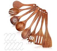 UBERMing 8 Piezas Juego de Utensilios de Cocina de Madera de Acacia con Espátula Cucharón Cubiertos para Ensalada Cucharón para Pasta Cuchara para Arroz y 8 Ganchos en S, Resistente y Antiadherentes