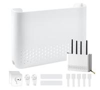 UBERMing Router Rack Caja WiFi, Caja de Almacenamiento para Enrutador Soporte Router Pared con 2 Ganchos Autoadhesivos para Cuadros 2 Adhesivo Sin Rastro y 2 Ganchos de Pared, 25.6 x 17 x 5.4 cm