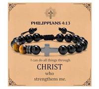 UBJSFASASND Pulsera de cruz: pulsera de cruz religiosa con cuentas de piedras preciosas naturales para niños, adolescentes, regalos cristianos, confirmación, bautismo para hijo, nieto, sobrino