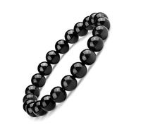 UBJSFASASND Pulsera de turmalina negra de 10 mm, joyería de cristal de chakra natural de grado 3A, piedra natal de octubre, se adapta a muñecas de 19 cm, trae suerte, paz y amor, opción de Feng Shui