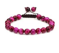 UBJSFASASND Pulseras unisex con cuentas redondas de cristal de 8 mm, ajustables, trenzadas, con borlas de macramé
