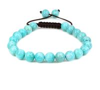 UBJSFASASND Pulseras unisex con cuentas redondas de cristal de 8 mm, ajustables, trenzadas, con borlas de macramé