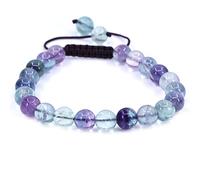 UBJSFASASND Pulseras unisex con cuentas redondas de cristal de 8 mm, ajustables, trenzadas, con borlas de macramé