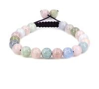 UBJSFASASND Pulseras unisex con cuentas redondas de cristal de 8 mm, ajustables, trenzadas, con borlas de macramé
