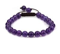 UBJSFASASND Pulseras unisex con cuentas redondas de cristal de 8 mm, ajustables, trenzadas, con borlas de macramé