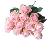 UBOHUZ 20 Pcs Real Touch Artificial Flowers White Roses Bud Wedding Bridal Bouquet Garden Decoration Fake Flower Simulation Rose Branch para Bodas Novia(Light Pink)