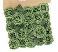 UBOHUZ 25pcs Artificial Flowers Real Looking Green Fake Roses with Stems For DIY Wedding Bouquets Bridal Shower Centerpieces para Bodas Novia