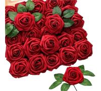 UBOHUZ 50 Artificial Rose Flower Foam Fake Heads with Stems DIY Wedding Bouquets Valentines Day Gift Party Decoration para Bodas Novia(Color 2)