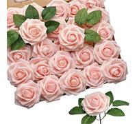 UBOHUZ 50 Artificial Rose Flower Foam Fake Heads with Stems DIY Wedding Bouquets Valentines Day Gift Party Decoration para Bodas Novia(Color 4)
