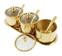 UBOHUZ Caja de condimentos acero inoxidable, juego 2 recipientes almacenamiento con cuchara, estante dorado for, botes especias for pimienta y para Especias(Gold B)
