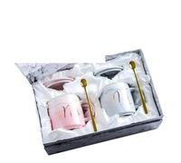 UBOHUZ Taza de cerámica de mármol de 13,5 oz, juego de tazas de café Mr And Mrs for novia y novio, compromiso de aniversario de boda Para Boda(Pink Grey02)