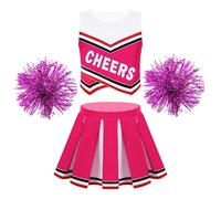 UBOHUZ Uniforme de animadora for niñas, sin mangas, con estampado letras y falda plisada, ideal for fiestas carnaval para Mujer(Hot Pink B,8)