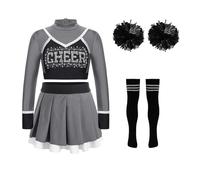 UBOHUZ Uniforme de animadora for niñas, traje baile, top corto, falda plisada, calcetines con bolas flores for el equipo animadoras, conjuntos ropa para Mujer(B Gray,12)