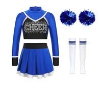 UBOHUZ Uniforme de animadora for niñas, traje baile, top corto, falda plisada, calcetines con bolas flores for el equipo animadoras, conjuntos ropa para Mujer(B Blue,14)