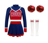 UBOHUZ Uniforme de animadora for niñas, traje baile, top corto, falda plisada, calcetines con bolas flores for el equipo animadoras, conjuntos ropa para Mujer(B Deep Blue,12)