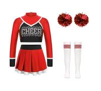 UBOHUZ Uniforme de animadora for niñas, traje baile, top corto, falda plisada, calcetines con bolas flores for el equipo animadoras, conjuntos ropa para Mujer(B Red,12)