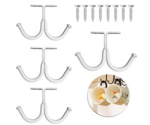 UBRAVE Tazas Soportes, 4 Piezas Soporte para Tazas Colgante con Tornillo Autoadhesivo, Soporte Para Tazas Debajo del Gabinete, Taza de café Ganchos,Cocina Almacenamiento Tazas Lazos Cinturones, Blanco