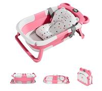 UBRAVOO Bañera para bebés recién nacidos con tapón de drenaje, bañera plegable para niños pequeños con almohadilla de cojín suave, bañera portátil para bebés de viaje (Rosa-2)