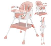 UBRAVOO Trona Bebé 3 en 1, Silla de Comedor Portátil Convertible con Arnés de 5 Puntos, Doble Bandeja para Comida y Estantes para Juguetes (rosa-03)