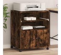 UBVNFGMK Soporte para impresora de madera con 4 ruedas, roble ahumado, 60 x 48 x 74 cm, organizador multifuncional de muebles de oficina como mesa auxiliar o estantería de archivos