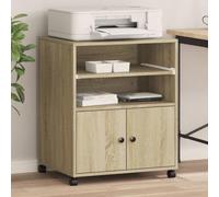 UBVNFGMK Soporte para impresora de madera de roble Sonoma con 4 ruedas, mueble de oficina multifuncional como mesa auxiliar o estantería de archivos, 60 x 48 x 74 cm