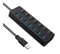 Ubxvamm Concentradores USB 3.0, divisor de 7 puertos USB de datos con cable largo LED individual encendido/apagado interruptores USB extensión para laptop PC