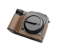 UC - Media funda de piel auténtica hecha a mano para Hasselblad X2D, cuerpo de piel vacuno de capa superior + placa base de metal + mango de mano diseño 3 en 1 (toupe)