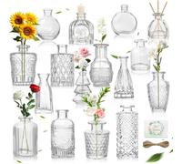 UCAMP 16 pcs Mini Jarron Cristal,Jarrones Pequeños de Cristal,Juego de Floreros de Cristal,Jarrones Decorativos Vintage,Centros De Mesa De Cristal Jarrón De Flores para Decoración del Hogar y del Boda