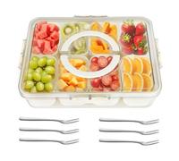 UCAMP Bandeja para Aperitivos con Tapa,Bandeja Organizadora para Dulces,Plato de Aperitivos con Tapa,Caja Organizadora Aperitivo,Caja de Snacks con 8 Compartimentos y Asas Reutilizable PortáTil