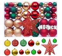 UCAMP Bolas de Navidad de Plástico,101pcs Adornos Navidad Irrompibles,Adornos de Navidad,Adornos Navideños Plástico,Adornos Arbol Navidad para Uso en Interiores y al Aire Libre Decoración Navidad