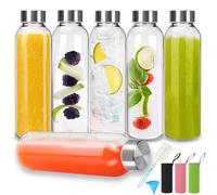 UCAMP Botellas de vidrio con Tapas, Botellas Cristal Reutilizable de 500 ml,Pack de 6,Botella Vidrio Transparente para Bebidas Frías y Calientes,Zumos,Batidos,Smoothie