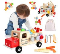 UCAMP Caja de Herramientas de Madera para Niños 2 3 4 5 Años,Herramientas Juguetes Montessori,Herramientas Juguete de Madera,Coche Herramientas Juguetes Educativos para Niños y Niñas