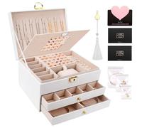 UCAMP Caja Joyero de tres niveles,Joyeros Mujer Organizador,Caja de Joyas de viaje para collares,aretes,pulseras y anillos,con llaves y cerraduras.Adecuado tanto para niñas como para mujeres