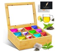 UCAMP Caja te,Caja de té de madera,Caja para té y té de Hierbas,Caja de bambú decorativa para bolsas de té,12 Compartimentos,Cajita con Ventana-23*28*9cm-Cajas de té para Guardar té,Bolsas Infusione