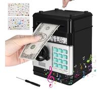 UCAMP Hucha electrónica para niños,Cajero Automático Digital con Contraseña y Recepción Automática de Dinero,Incluye 6 Pegatinas,Destornillador,Regalo para Niños y Niñas de 3 a 12 Años (Negro)