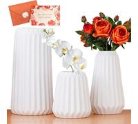 UCAMP Jarrón de Cerámica Blanco,Juego de 3 Jarrones de Cerámica,Jarrón de Flores Jarrones Decorativos Modernos,Jarrones para Sala de Estar,Boda,Mesa de Cena,Jarron Ceramica para Decoración del Hogar