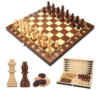 UCAMP Juego De Ajedrez 3 En 1 de Madera,Tablero Ajedrez Magnetico,Tablero Ajedrez Madera Plegable,Mini Ajedrez Portatil,para Actividades Familiares Fiesta Adultos Niños Viaje(29 * 29cm)