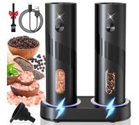 UCAMP Juego de Molinillo Eléctrico de Sal y Pimienta a Pilas con Base,Molinillo Pimienta con Espesor Regulable,Molinillo Sal y Pimienta para barbacoa,Restaurante(Gran Capacidad de 110 ML)